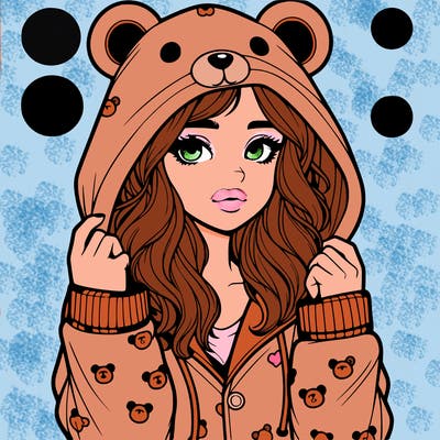 realistic girl in a animal pjs hoodie