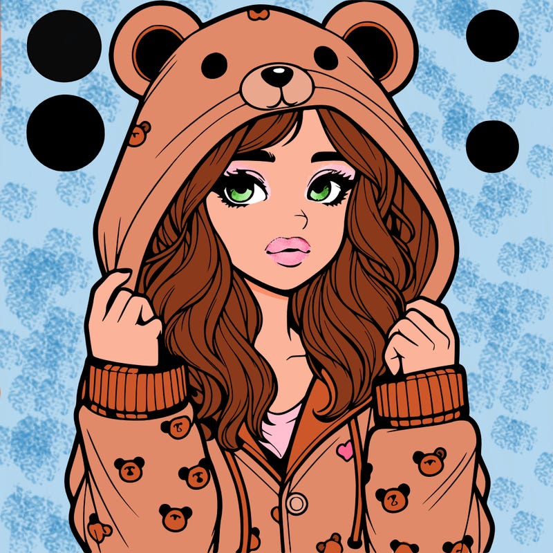 realistic girl in a animal pjs hoodie