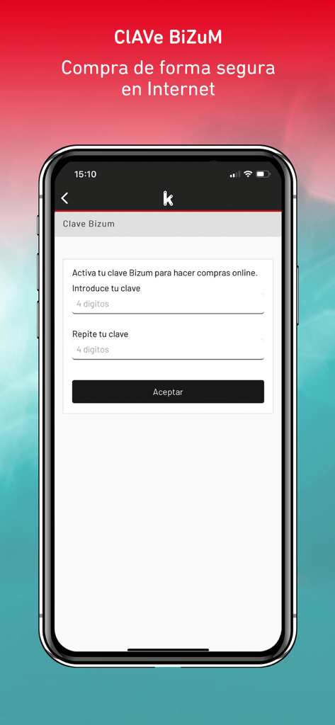 Interfaz de la aplicación KutxabankPay que muestra la activación de la clave Bizum para compras online seguras.