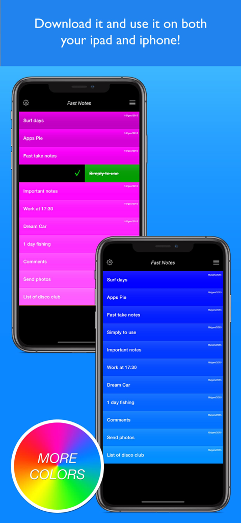 Fast Notes Pro ,Memo and lists - Fast Notes Pro interface showing colorful task lists and memo notes on mobile devices