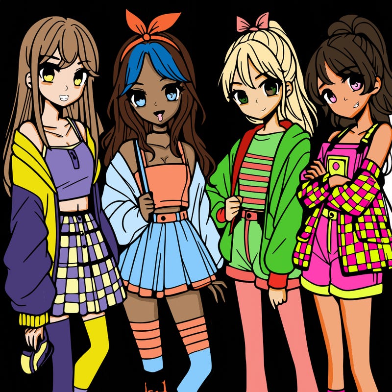 teen manga girls group of 4