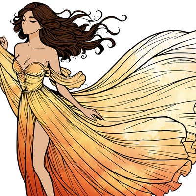 realistic woman in dress flowing the the wind