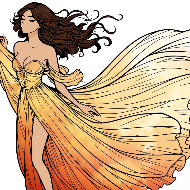 realistic woman in dress flowing the the wind