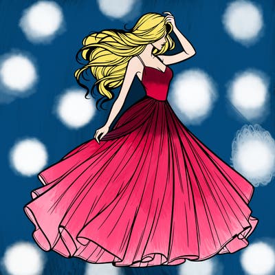 realistic woman with dress flowing in the wind