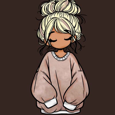 girl with baggy sweatshirt and messy bun