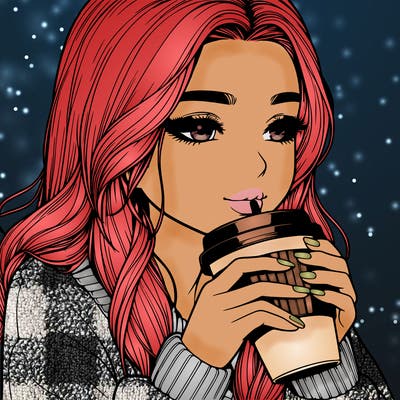 realistic girl drinking coffee