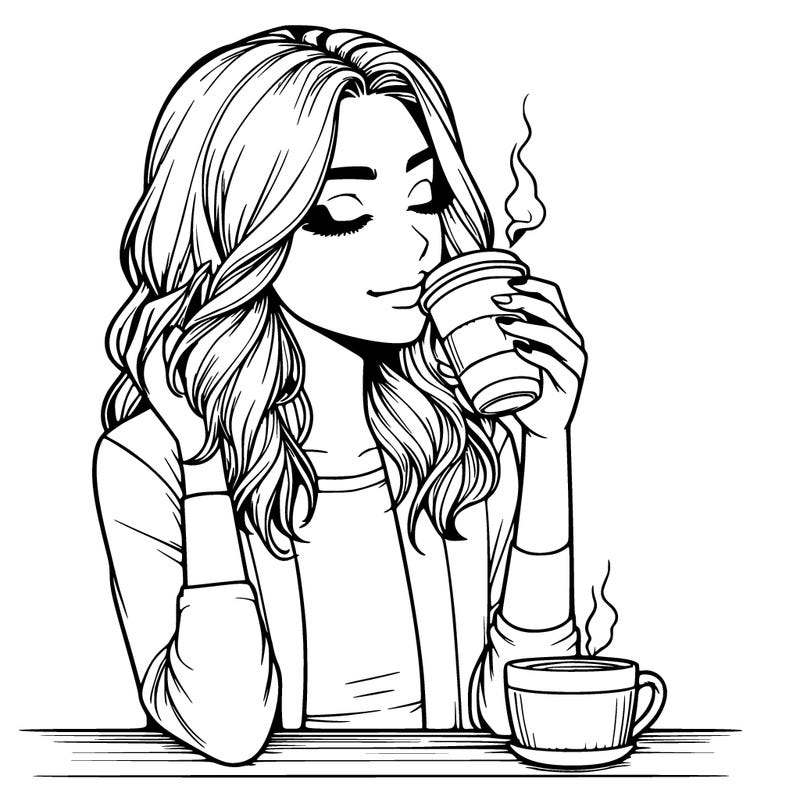realistic girl drinking coffee