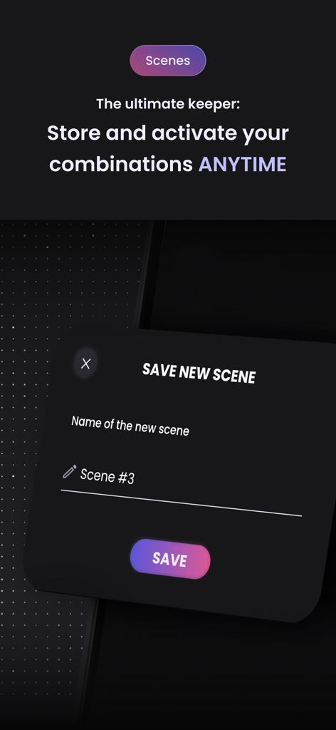 TableTone: TTRPG Music & Sound - La interfaz de la aplicación TableTone que muestra un cuadro de diálogo para guardar una nueva escena para combinaciones de sonido personalizadas del juego.