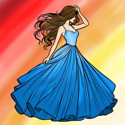 realistic woman with dress flowing in the wind
