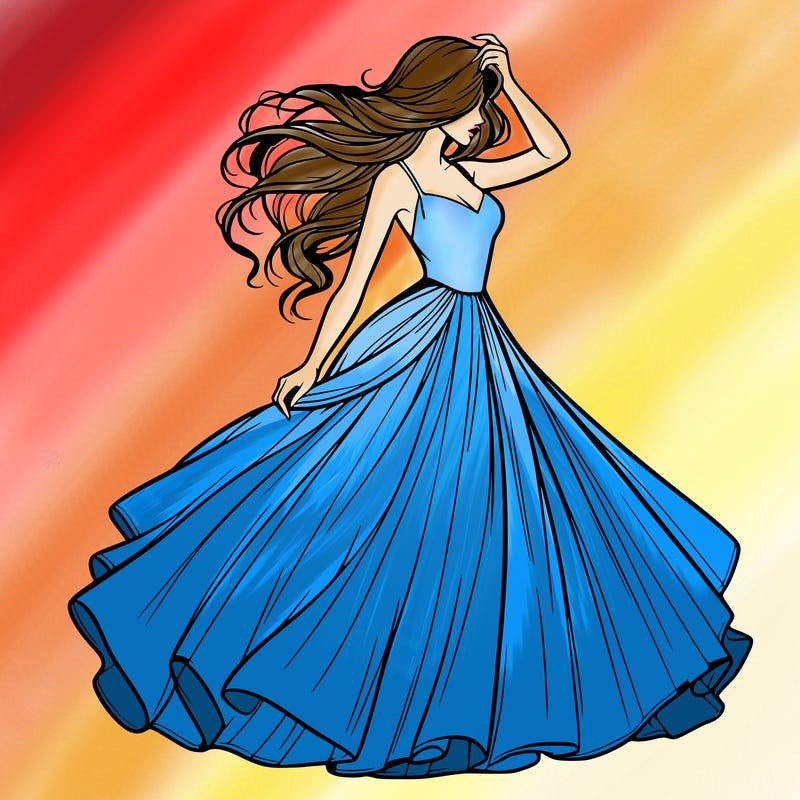 realistic woman with dress flowing in the wind