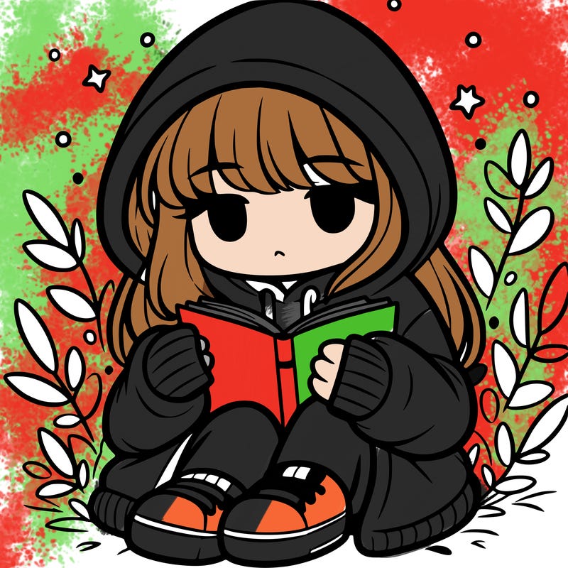 girl in oversized hoodie reading a book