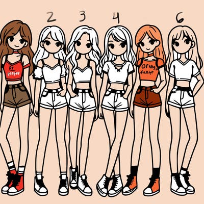 a group of girls wearing crop tops and shorts