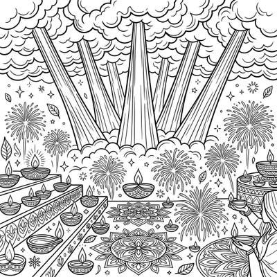 Immerse yourself in the magic of Diwali with this stunning coloring page, blending traditional festive elements with the awe-inspiring phenomenon of Blue Jets. Experience the joy of the Festival of Lights as you bring intricate rangoli, glowing diyas, and spectacular fireworks to vibrant life.