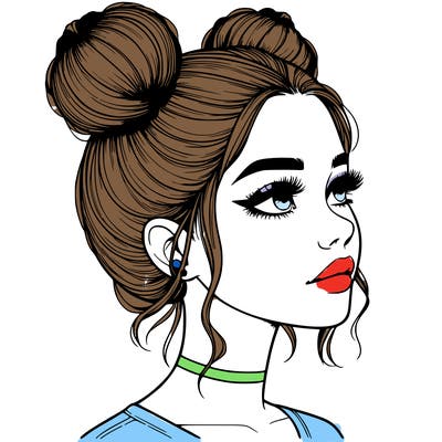 realistic girl with buns on the top of her head