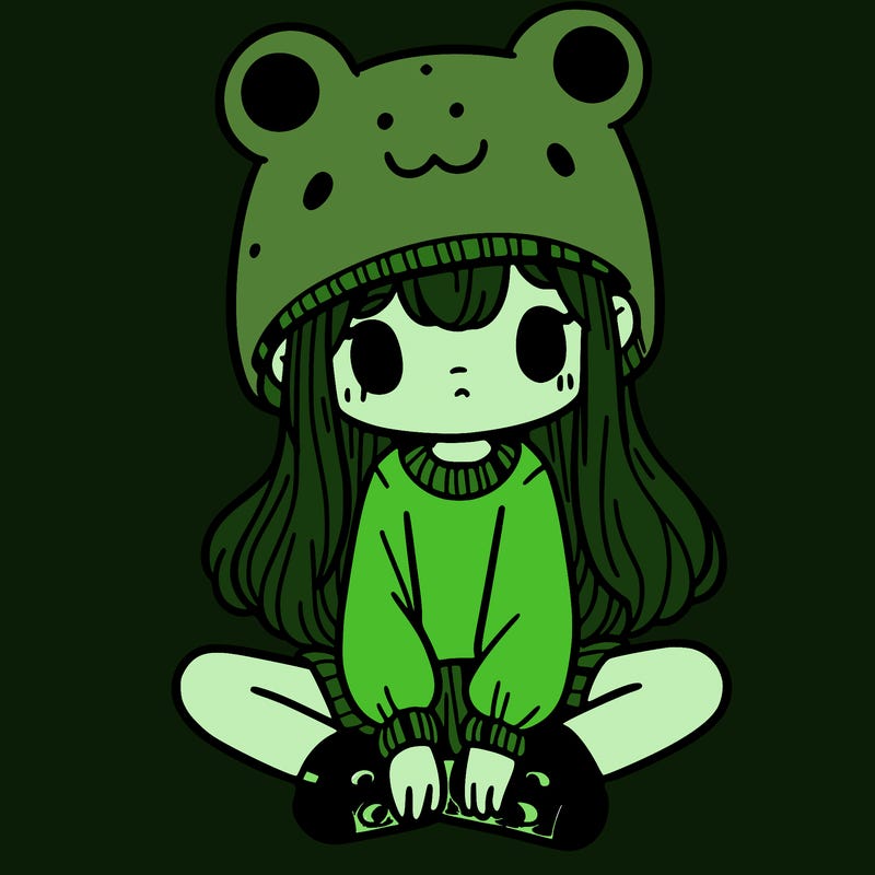 a girl wearing a frog hat and some frog socks