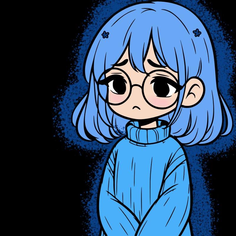 sad girl with glasses in a sweater