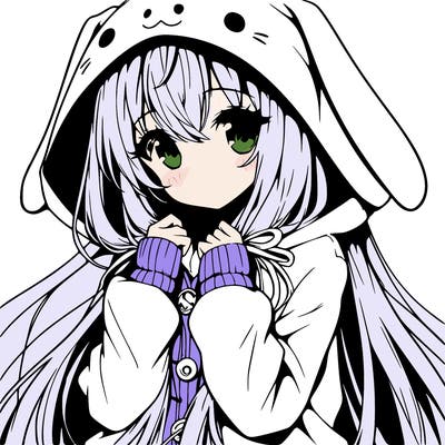 anime character girl with long hair cute bunny hoodie