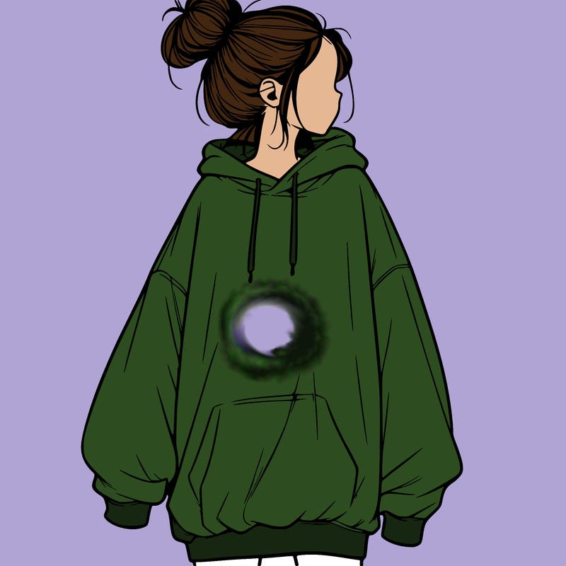 realistic girl with a oversized sweatshirt on and a bun