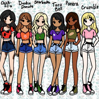 a group of girls wearing crop tops and shorts