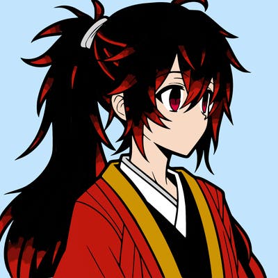 anime boy with long hair in ponytail