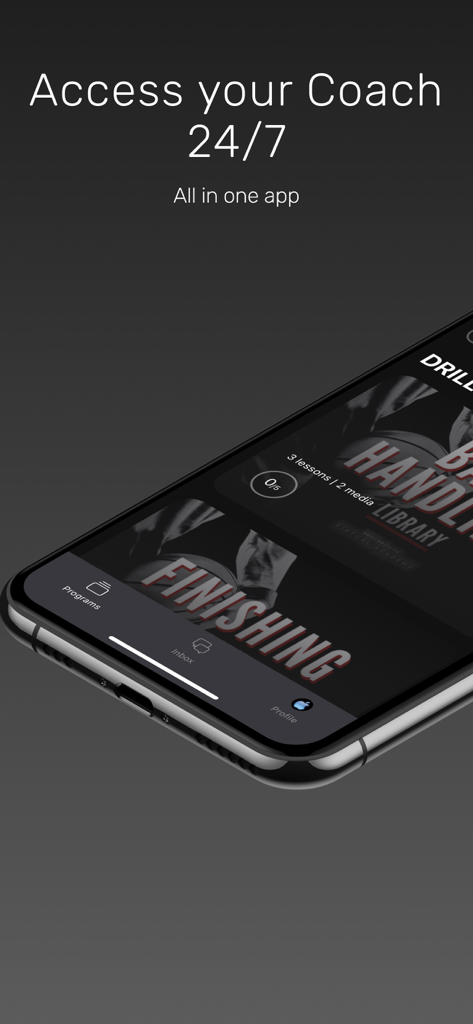 CoachIQ - Smartphone screen showing CoachIQ app with athletic training programs and coach access