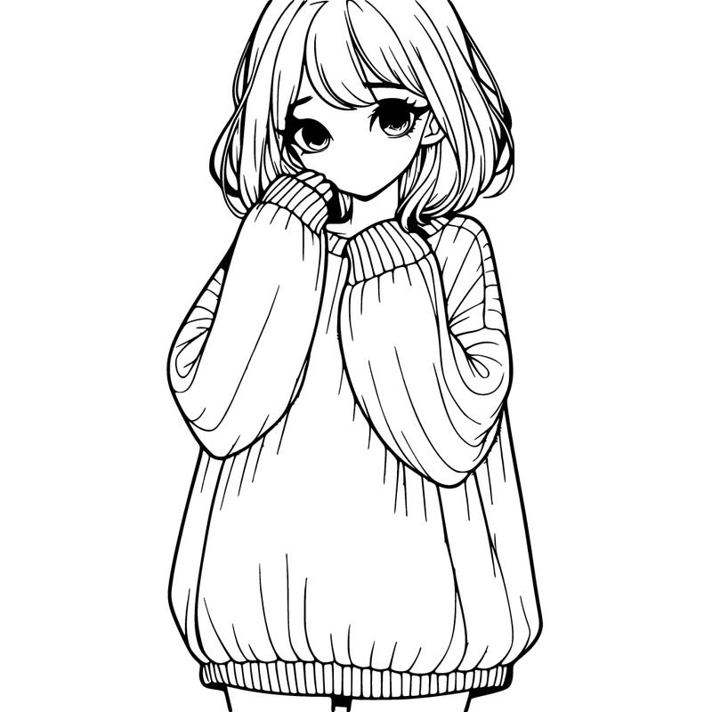 shy realistic girl wearing a baggy sweater