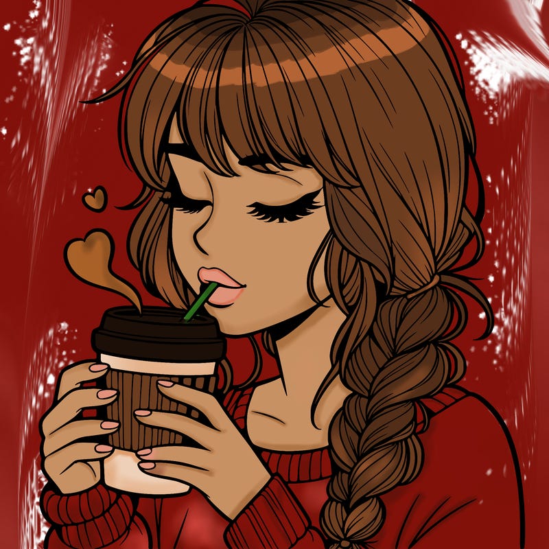 realistic girl drinking coffee