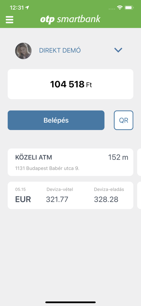 OTP SmartBank - OTP SmartBank mobile app interface showing account balance in Hungarian Forints currency exchange rates and login options