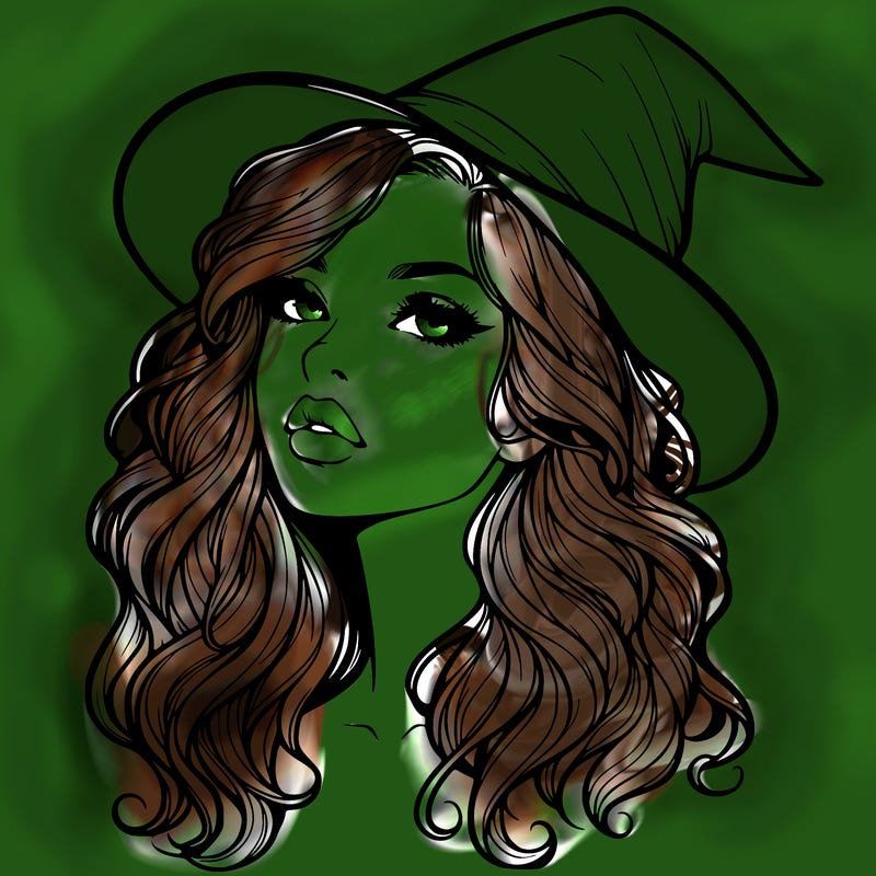 realistic witch girl with wavy hair and lips