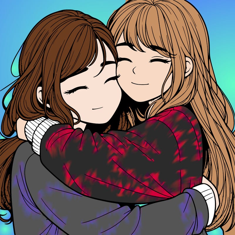 realistic two girls hugging