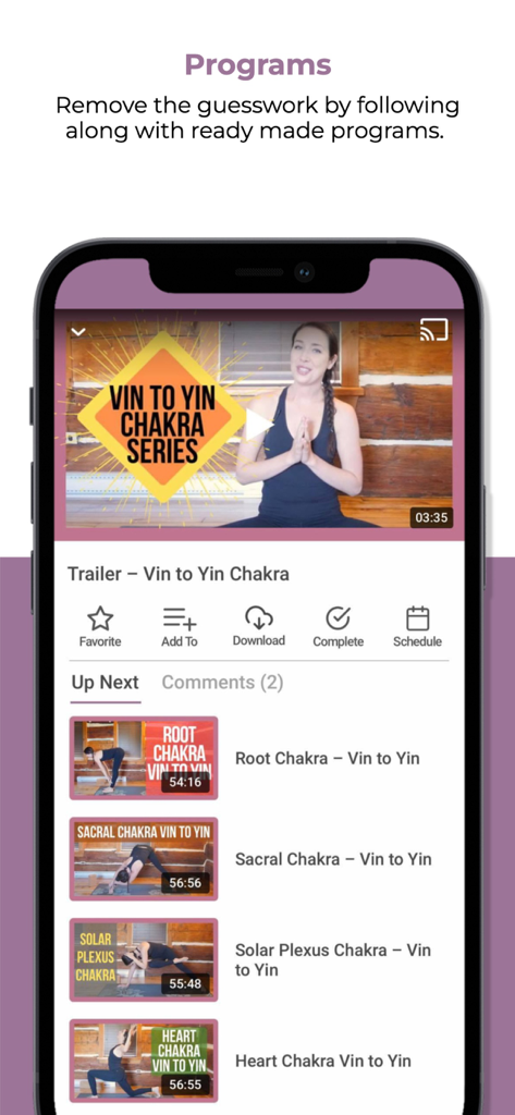 Yoga with Kassandra - Smartphone displaying a structured Vin to Yin Chakra yoga program in the Yoga with Kassandra app.