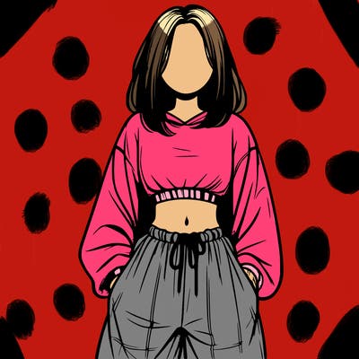 realistic girl faceless with baggy pants and a crop top