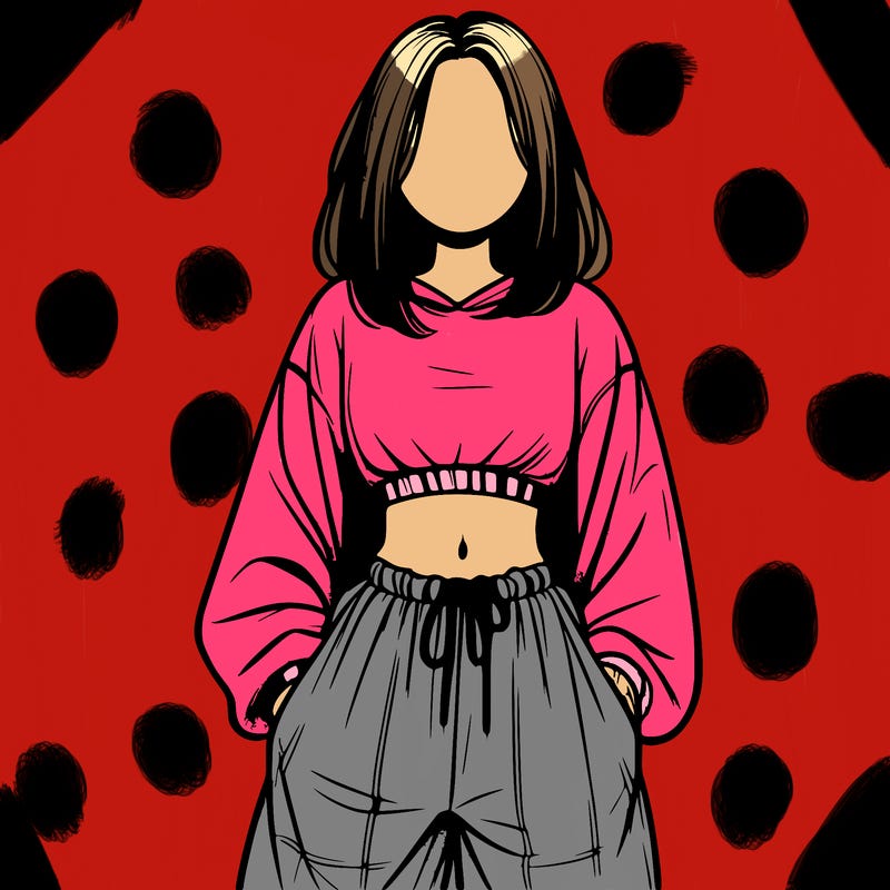 realistic girl faceless with baggy pants and a crop top