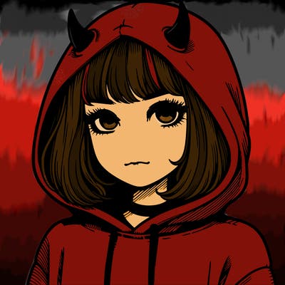 realistic girl with devil hoodie