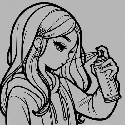 a realistic girl spray painting