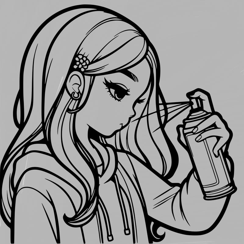 a realistic girl spray painting