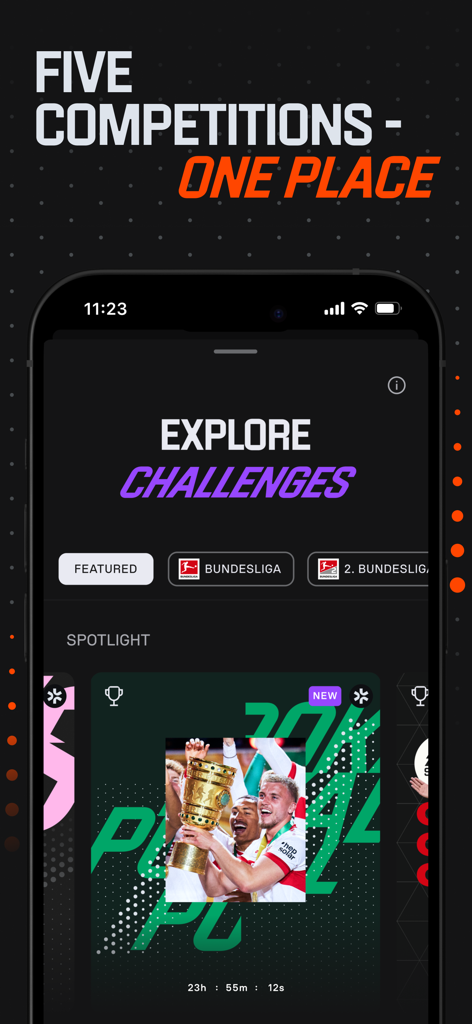 Kickbase app screen showing various soccer competitions and challenges