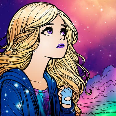 realistic girl looking at the sky