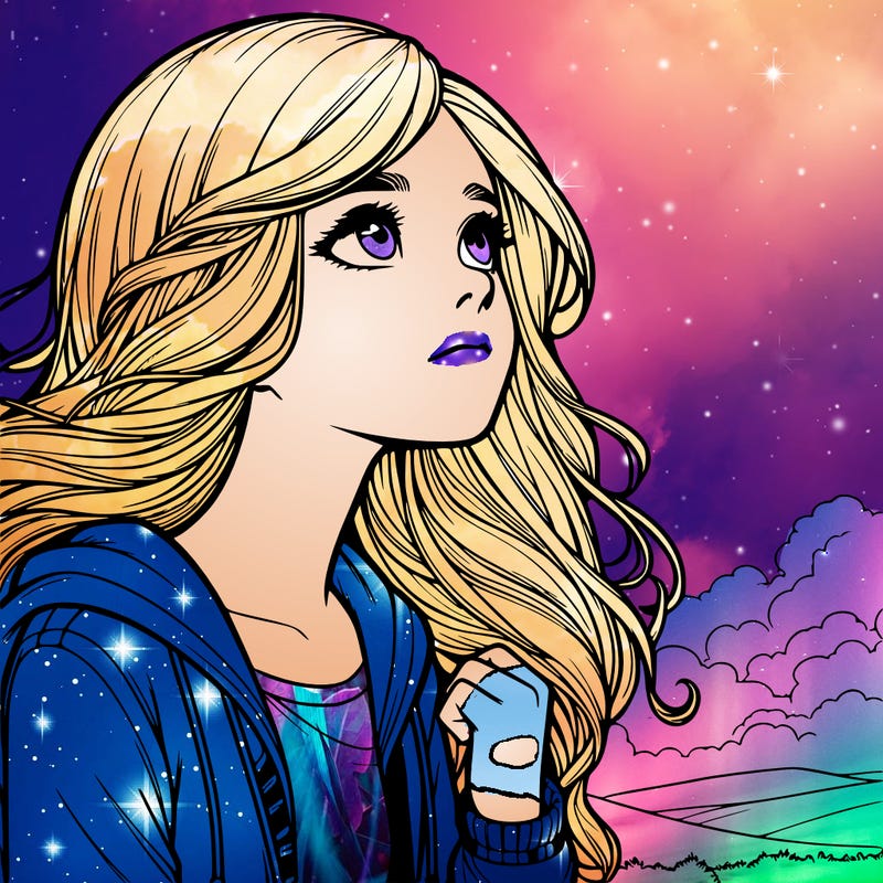 realistic girl looking at the sky