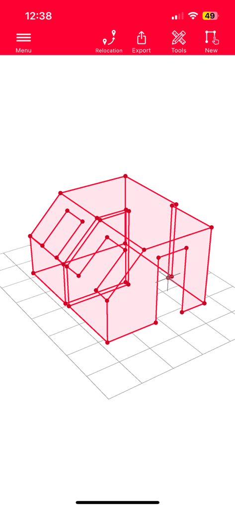 Leica DISTO Plan - 3D wireframe room measurement sketch in the Leica DISTO Plan mobile app interface