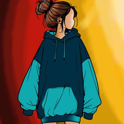 realistic girl with a oversized sweatshirt on and a bun
