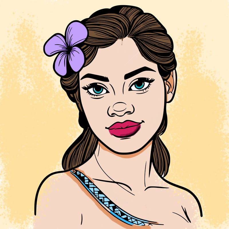 a realistic polynesian woman with a samoan pacific look and a taupou