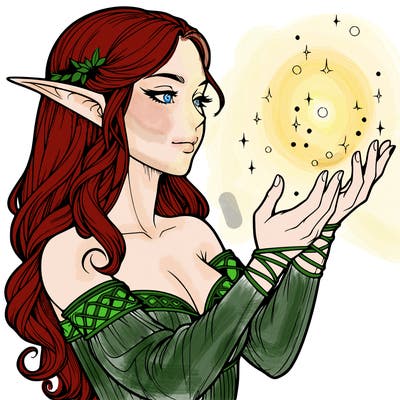 realistic elf girl doing magic