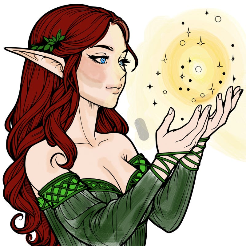realistic elf girl doing magic