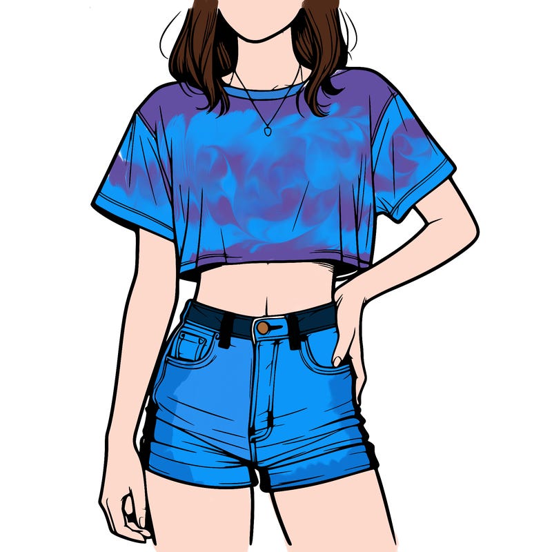 relistic girl with a cropped t shirt and jean shorts