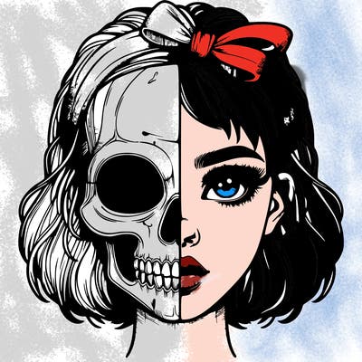 realistic girl with half skull mask