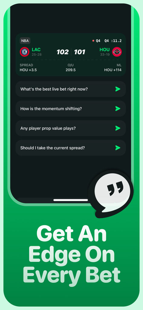 Capper: AI Sports Betting - Capper AI sports betting interface with live NBA score and betting prompts