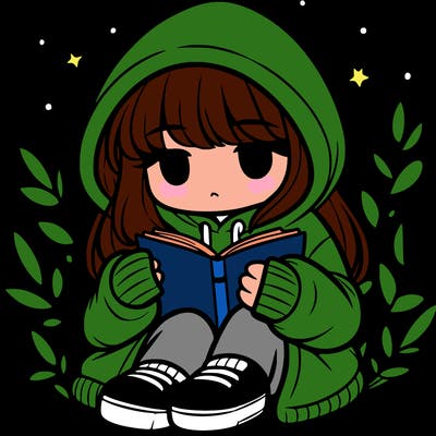 girl in oversized hoodie reading a book