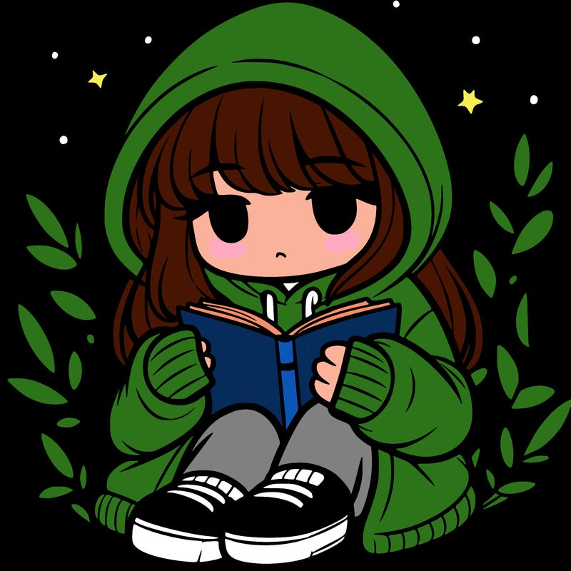 girl in oversized hoodie reading a book