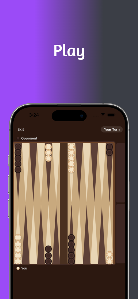 Backgammon - Play & Learn - Minimalistisches Backgammon-Spielbrett-Interface auf einem Mobilgerät
